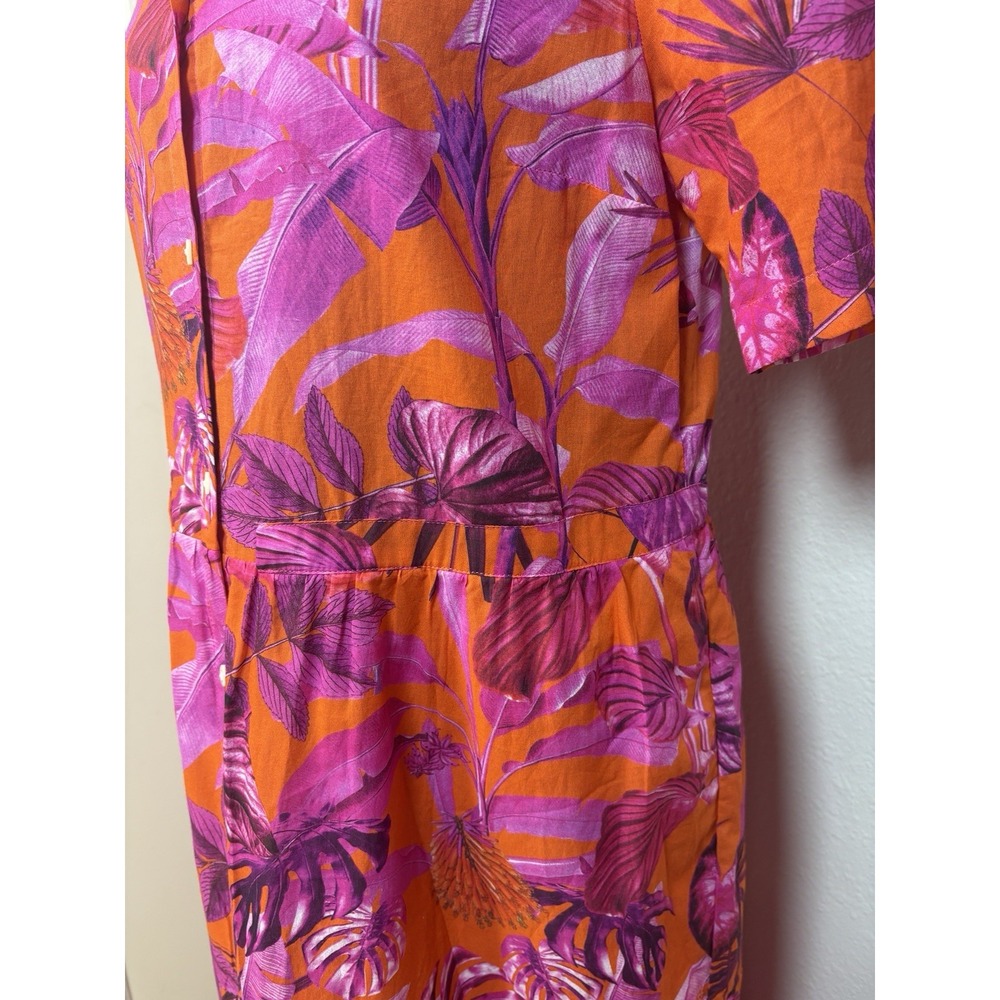 Vilagallo Eveline‎ Tropical Pink Floral Button Front Midi Dress Resort Vacation - Picture 4 of 11